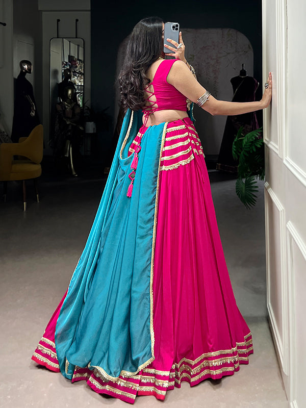Pink Sequin Work Rayon Lehenga Choli With Dupatta