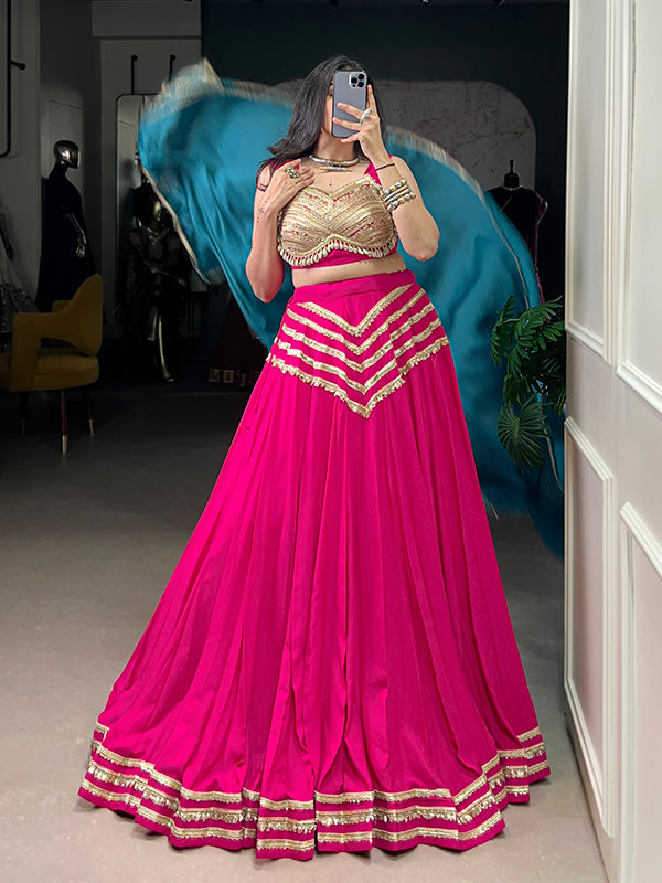 Pink Sequin Work Rayon Lehenga Choli With Dupatta