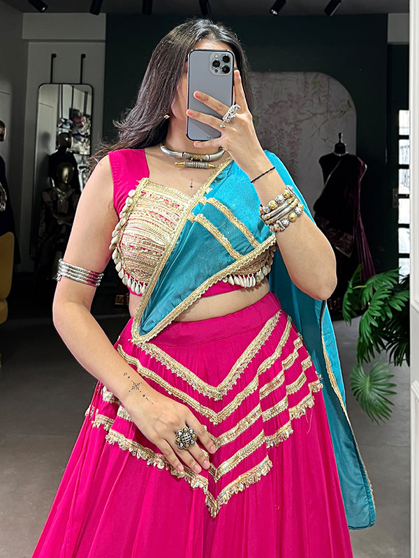 Pink Sequin Work Rayon Lehenga Choli With Dupatta