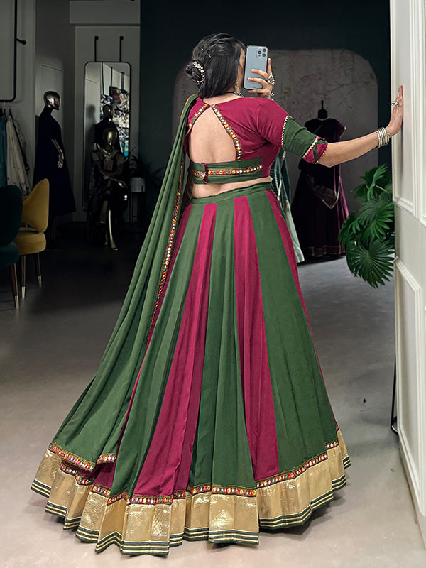 Green & Maroon Rayon Lehenga Choli With Dupatta