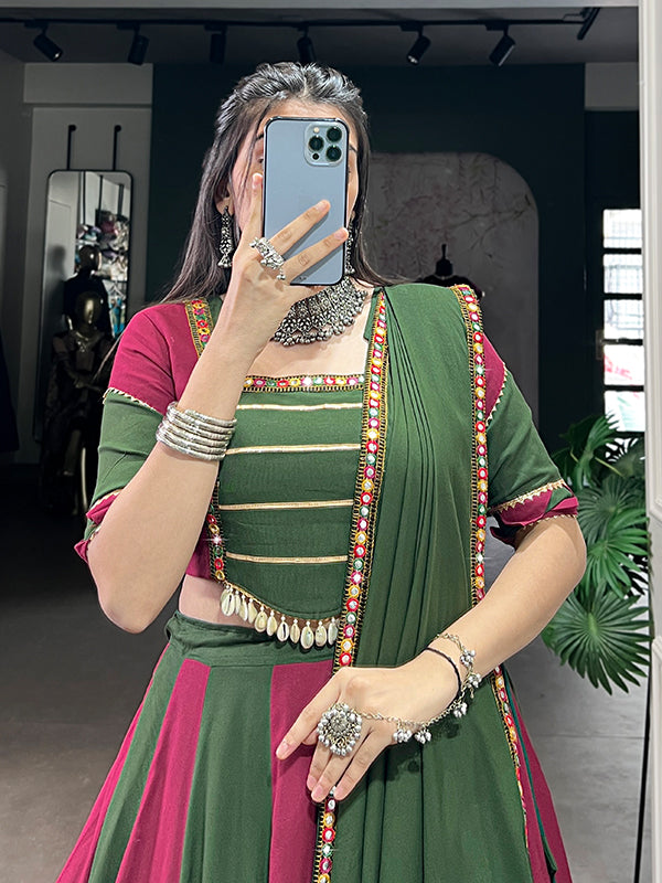 Green & Maroon Rayon Lehenga Choli With Dupatta