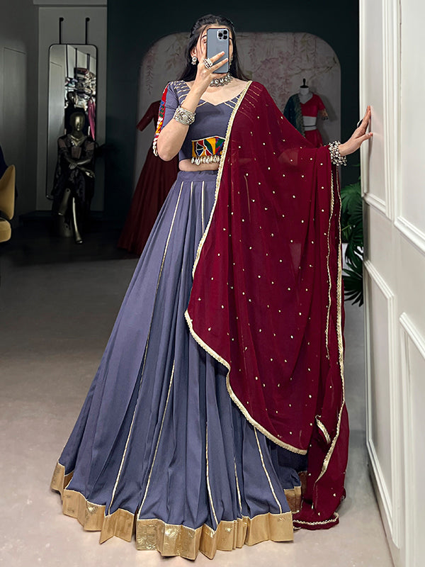 Light Purple Pure Rayon Gamthi Work Lehenga Choli With Georgette Dupatta