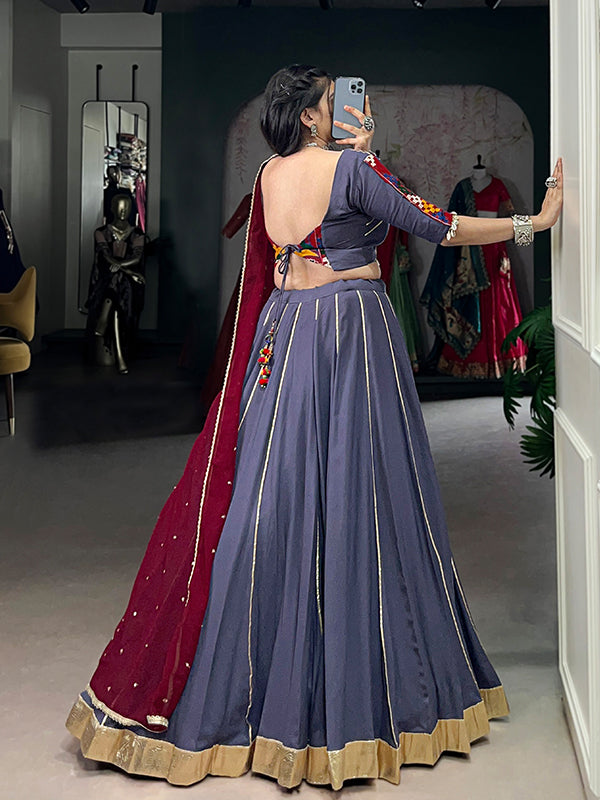Light Purple Pure Rayon Gamthi Work Lehenga Choli With Georgette Dupatta