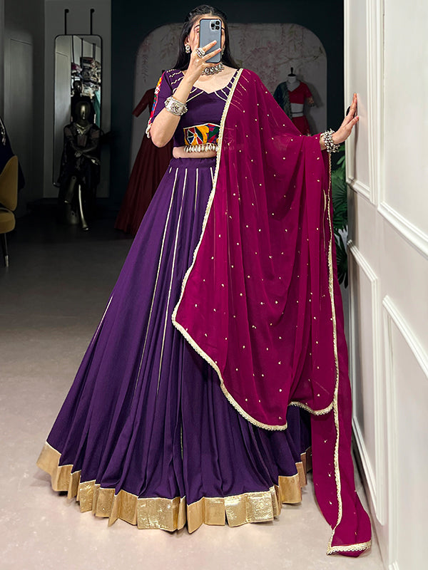 Purple Pure Rayon Gamthi Work Lehenga Choli With Georgette Dupatta