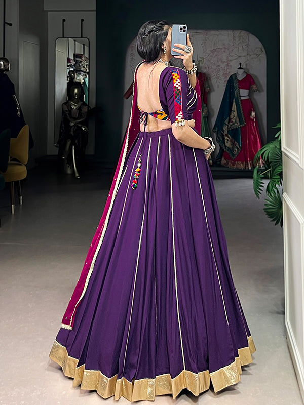 Purple Pure Rayon Gamthi Work Lehenga Choli With Georgette Dupatta