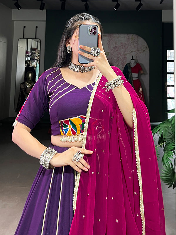 Purple Pure Rayon Gamthi Work Lehenga Choli With Georgette Dupatta
