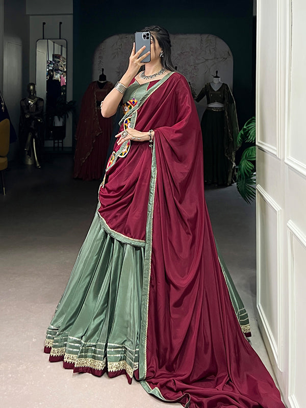 Pista Green Sequins Thread Embroidery Work Lehenga Choli