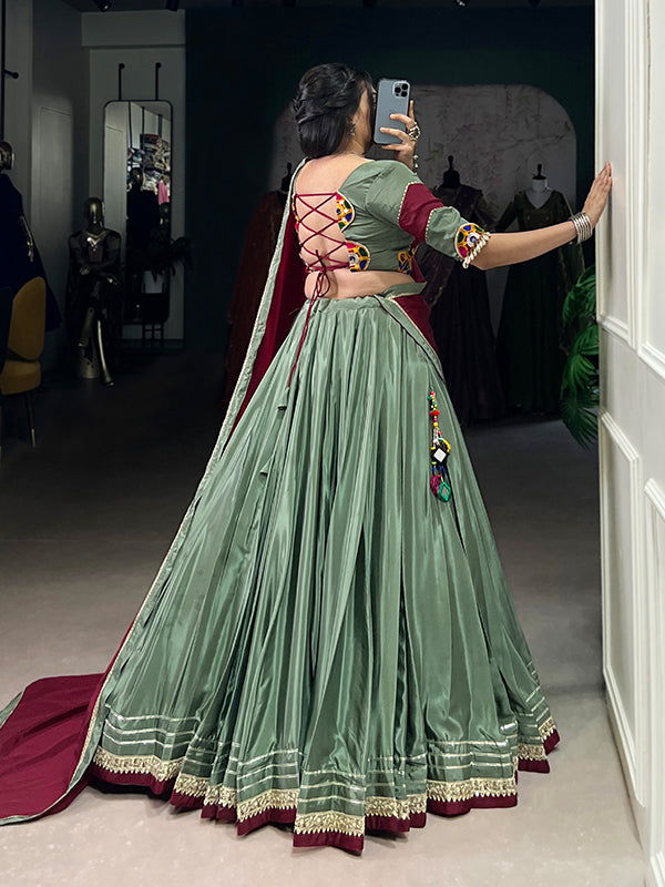 Pista Green Sequins Thread Embroidery Work Lehenga Choli