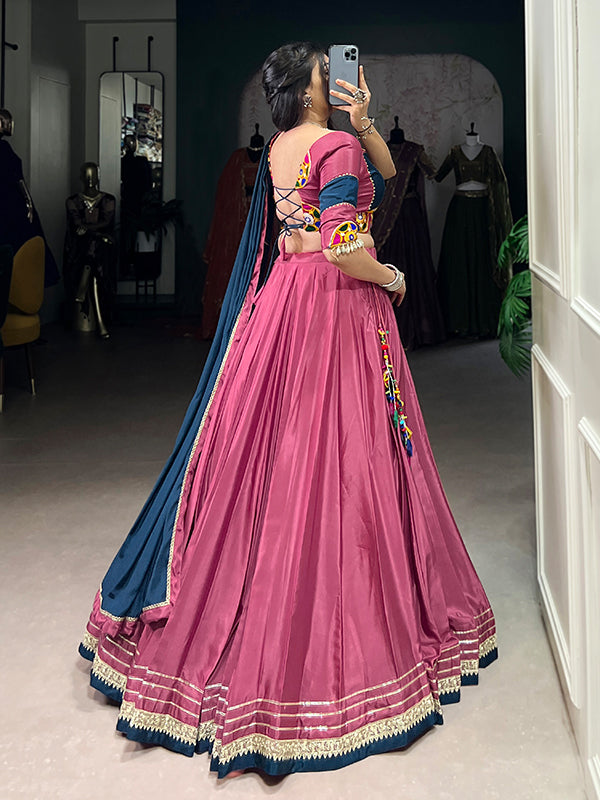 Pink & Navy Blue Sequins Thread Embroidery Work Lehenga Choli