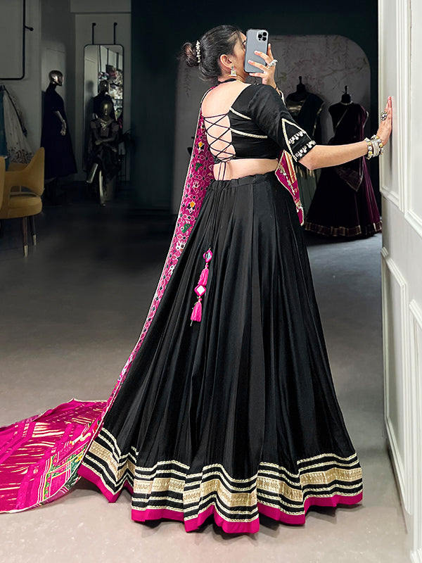 Black Silk Georgette Lehenga Choli With Gaji Silk Pink Dupatta