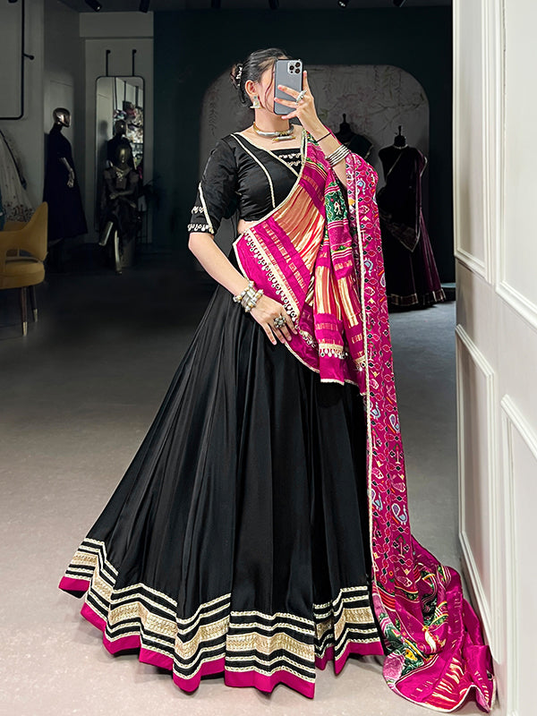 Black Silk Georgette Lehenga Choli With Gaji Silk Pink Dupatta
