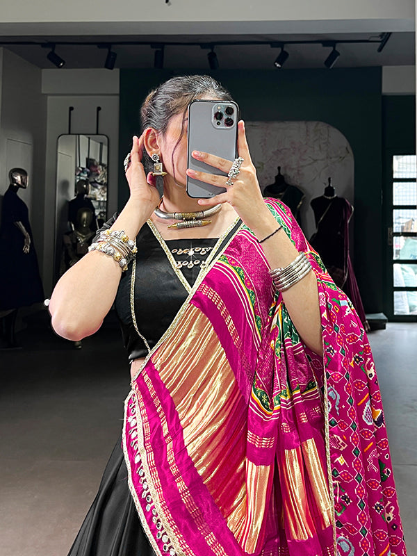 Black Silk Georgette Lehenga Choli With Gaji Silk Pink Dupatta