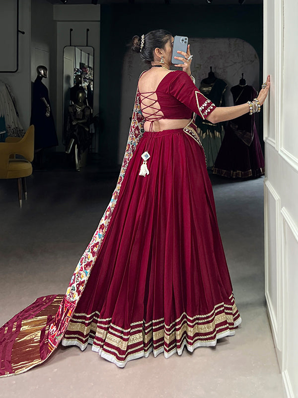 Maroon Silk Georgette Lehenga Choli With Gaji Silk White Dupatta