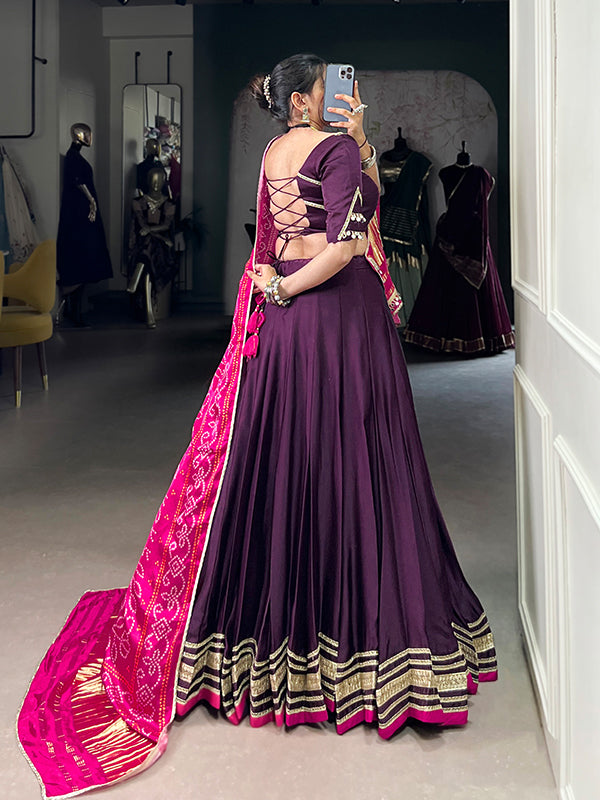 Purple Silk Georgette Lehenga Choli With Gaji Silk Pink Dupatta