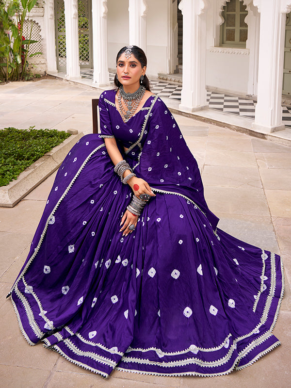 Purple Bandhani Print Pure Chanderi Lehenga Choli With Dupatta