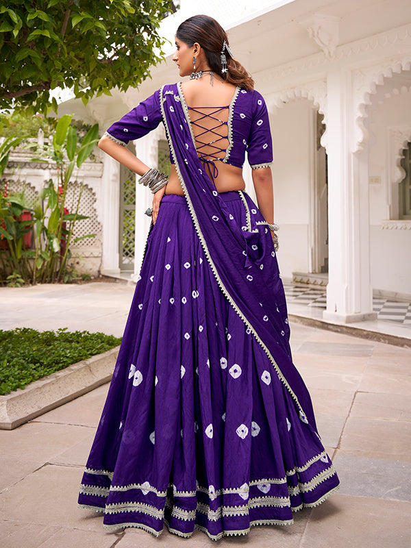 Purple Bandhani Print Pure Chanderi Lehenga Choli With Dupatta