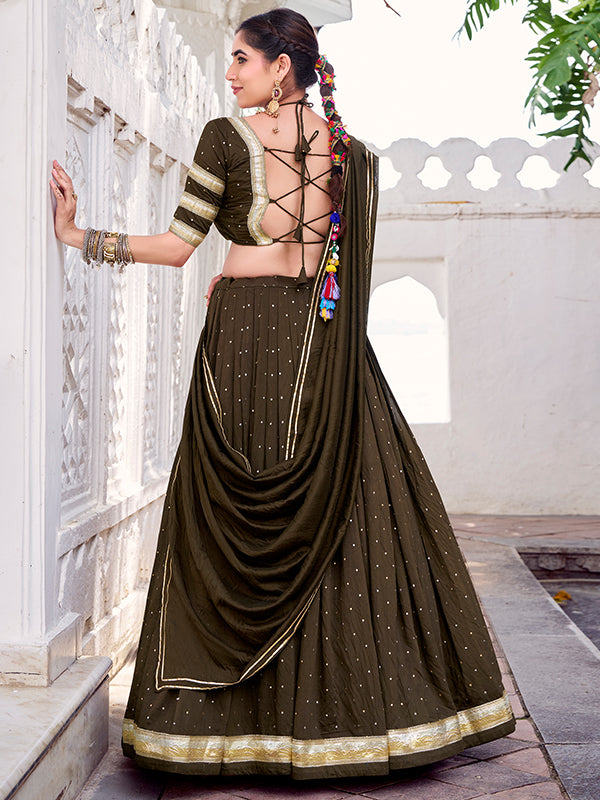 Mehndi Green Pure Chanderi Zari Weaving Lehenga Choli With Dupatta