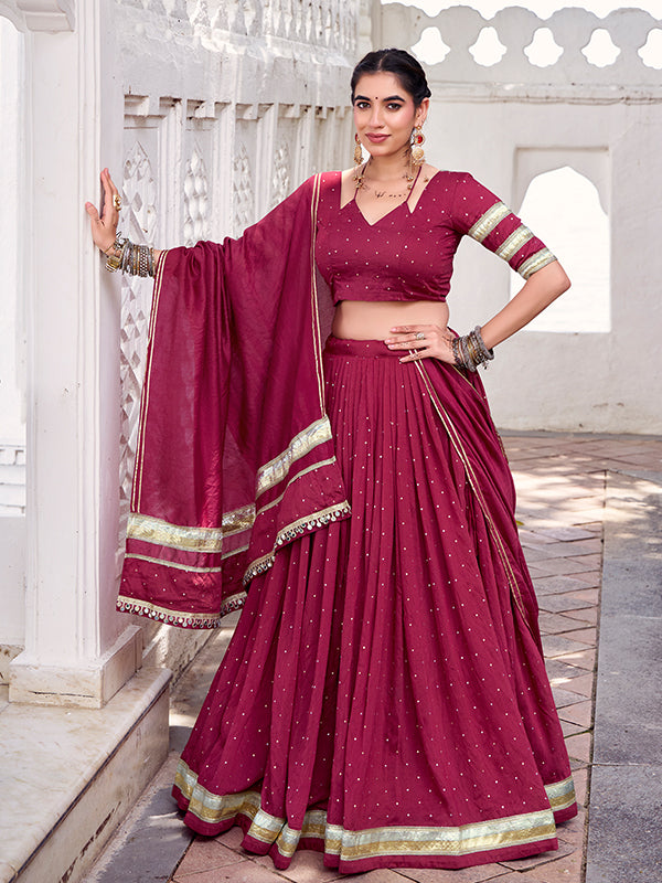 Maroon Pure Chanderi Zari Weaving Lehenga Choli With Dupatta