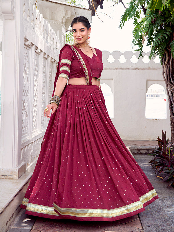 Maroon Pure Chanderi Zari Weaving Lehenga Choli With Dupatta