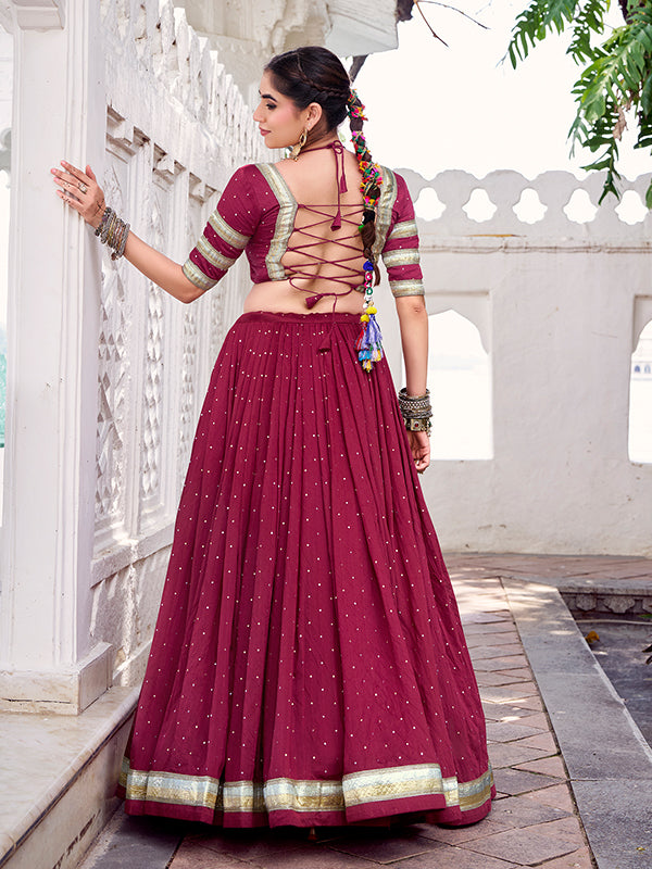 Maroon Pure Chanderi Zari Weaving Lehenga Choli With Dupatta