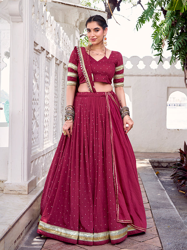 Maroon Pure Chanderi Zari Weaving Lehenga Choli With Dupatta