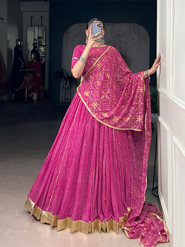 Pink Bandhej Printed Georgette Lehenga Choli With Dupatta