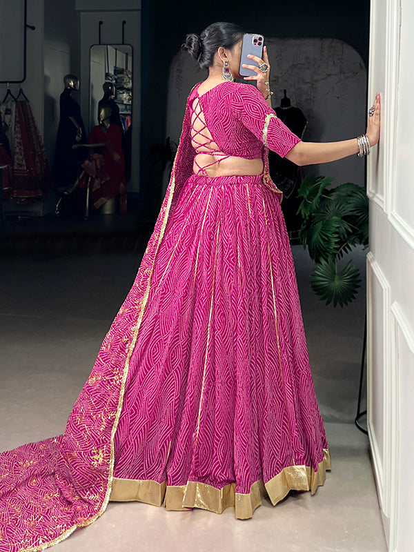 Pink Bandhej Printed Georgette Lehenga Choli With Dupatta