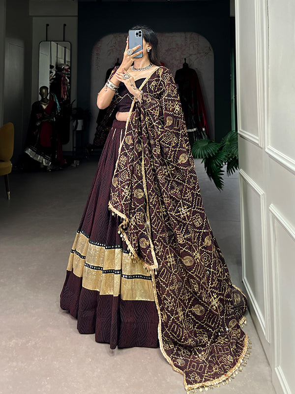 Black Bandhej Printed Georgette Lehenga Choli With Dupatta