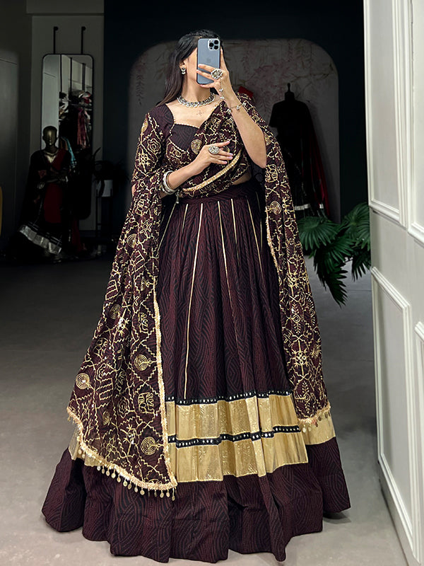 Black Bandhej Printed Georgette Lehenga Choli With Dupatta