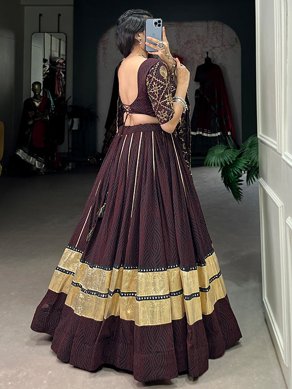 Black Bandhej Printed Georgette Lehenga Choli With Dupatta
