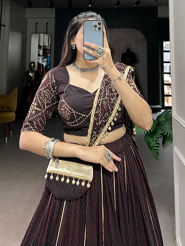Black Bandhej Printed Georgette Lehenga Choli With Dupatta
