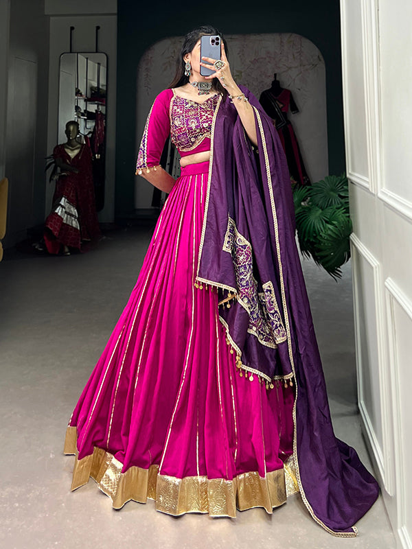 Pink & Purple Chanderi Silk Lehenga Choli With Dupatta