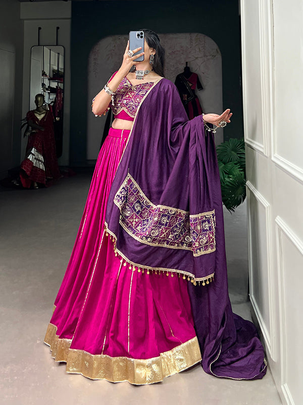 Pink & Purple Chanderi Silk Lehenga Choli With Dupatta