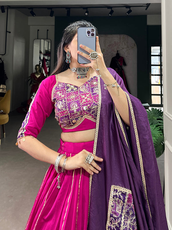 Pink & Purple Chanderi Silk Lehenga Choli With Dupatta