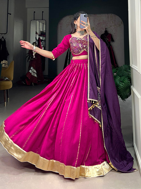Pink & Purple Chanderi Silk Lehenga Choli With Dupatta