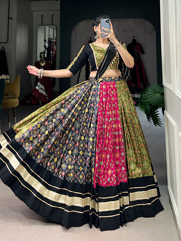 Multicolor Cotton Lehenga Choli With Chanderi Dupatta