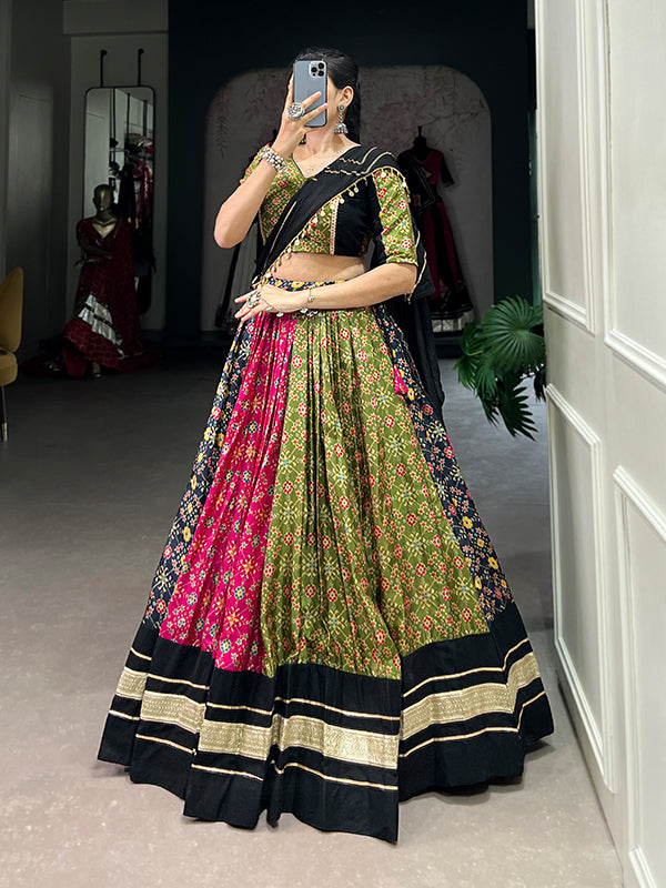 Multicolor Cotton Lehenga Choli With Chanderi Dupatta