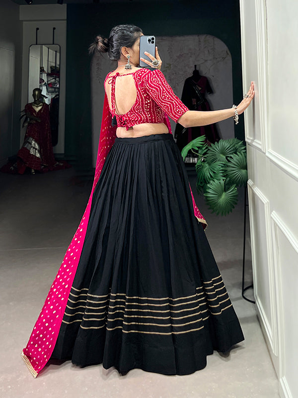 Black Rayon Lehenga Choli With Bandhej Print Dupatta