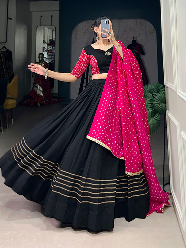 Black Rayon Lehenga Choli With Bandhej Print Dupatta