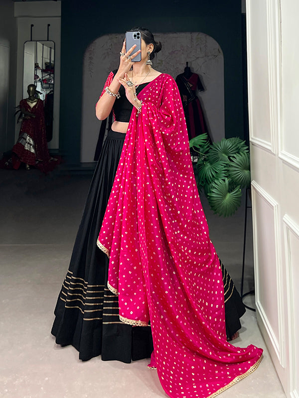 Black Rayon Lehenga Choli With Bandhej Print Dupatta