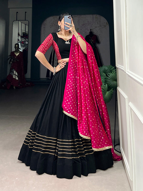 Black Rayon Lehenga Choli With Bandhej Print Dupatta