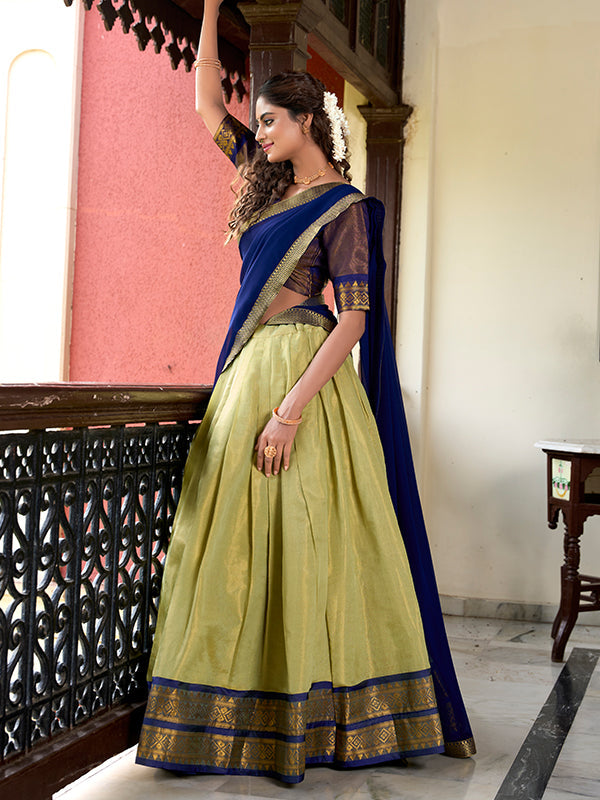 Pista Kanchipuram Zari Weaving Lehenga Choli