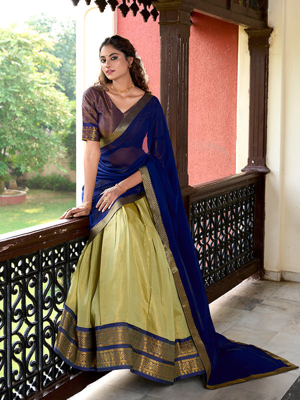 Pista Kanchipuram Zari Weaving Lehenga Choli