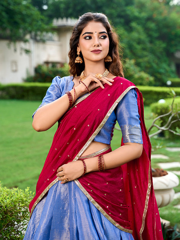 Blue Zari Weaving Kanchipuram Lehenga Choli