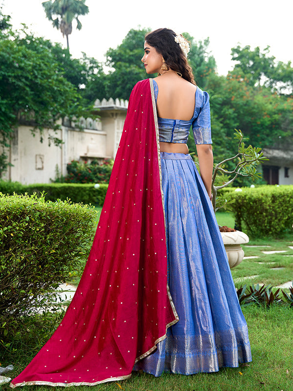 Blue Zari Weaving Kanchipuram Lehenga Choli