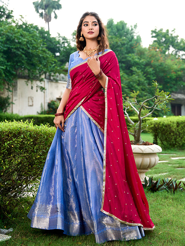 Blue Zari Weaving Kanchipuram Lehenga Choli