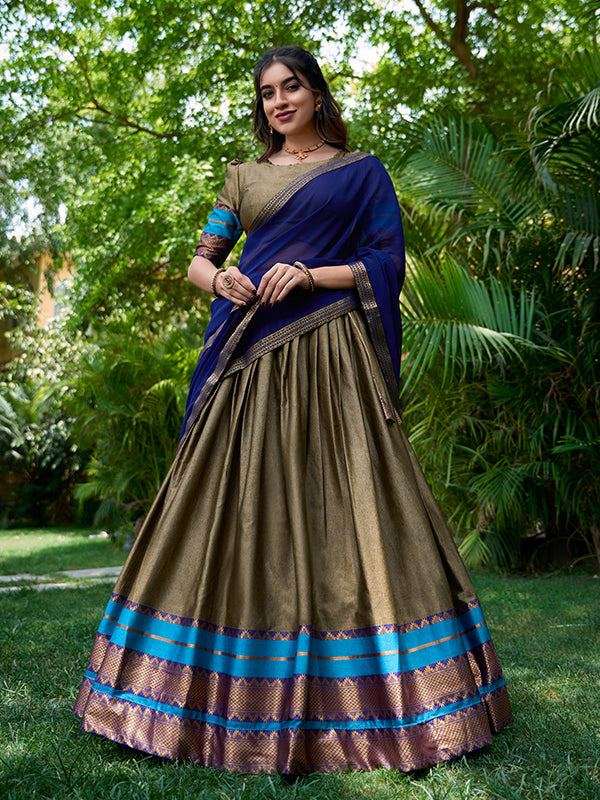 Chiku Poly Cotton With Zari Weaving Lehenga Choli