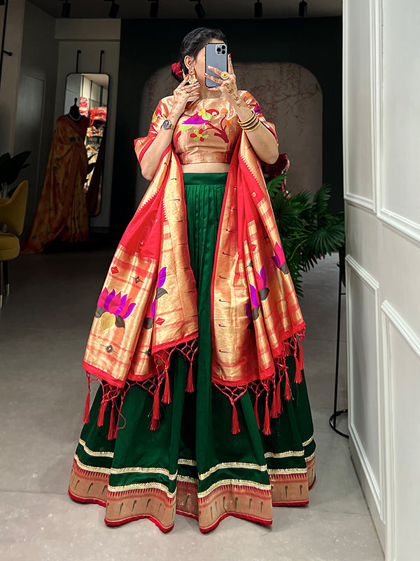 Dark Green Vichitra Silk Lace Border Lehenga Choli