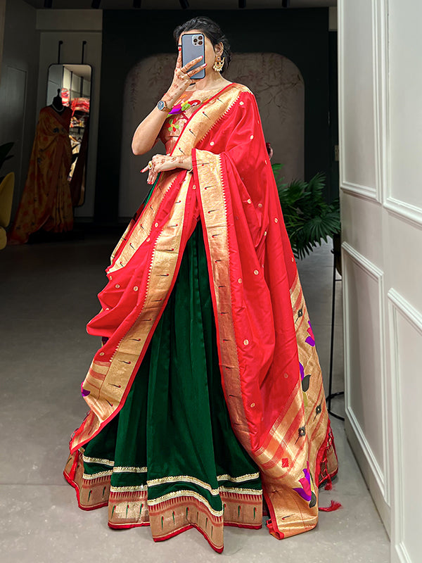 Dark Green Vichitra Silk Lace Border Lehenga Choli