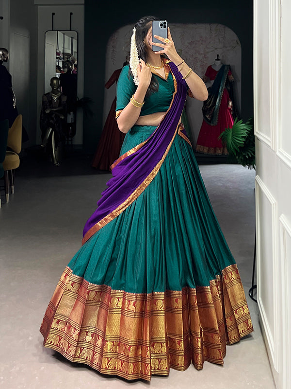 Teal Blue & Purple Narayana Pet Silk Lehenga Choli With Dupatta